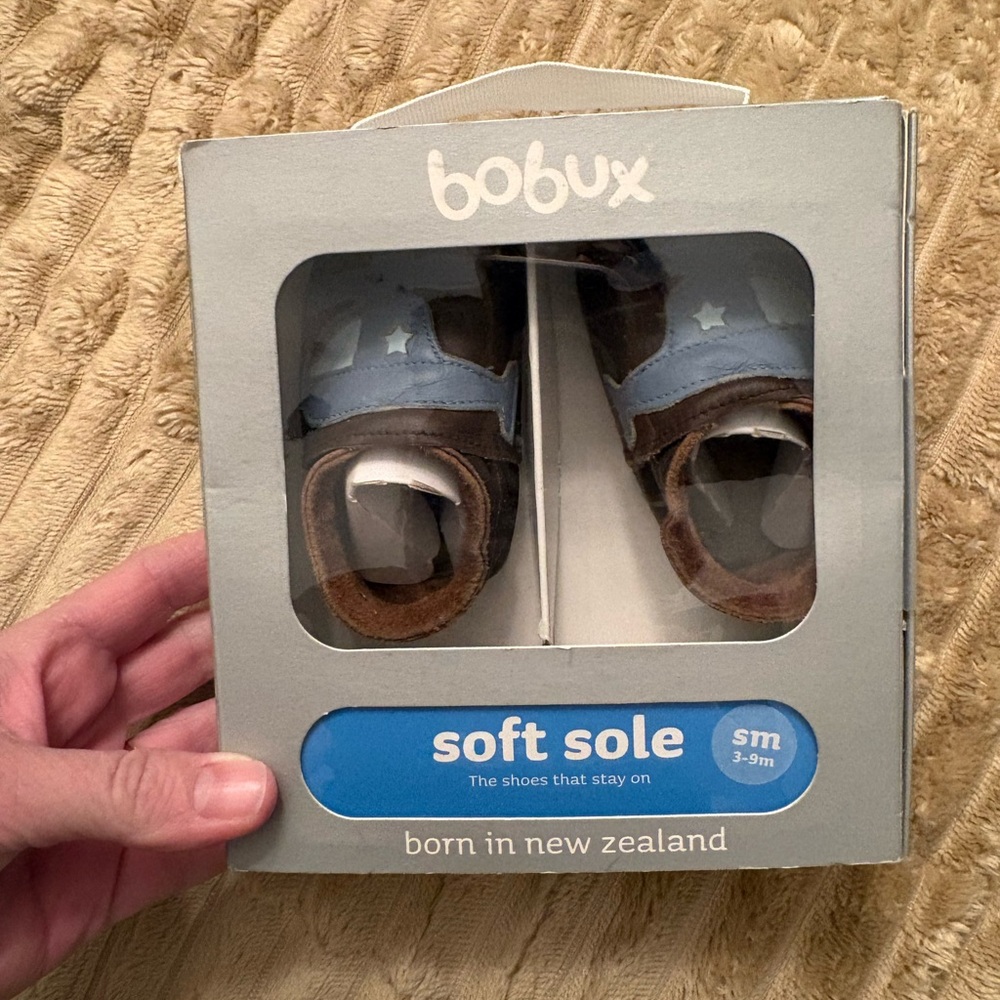Bobux Soft Sole Baby Shoes - Light Blue and Brown